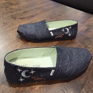 Tom’s Midnight Blue Sparkle Glitter Embroidered Fox Women’s Alpargata Size 7